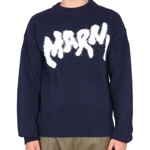 Marni Navy Logo Crewneck Sweater